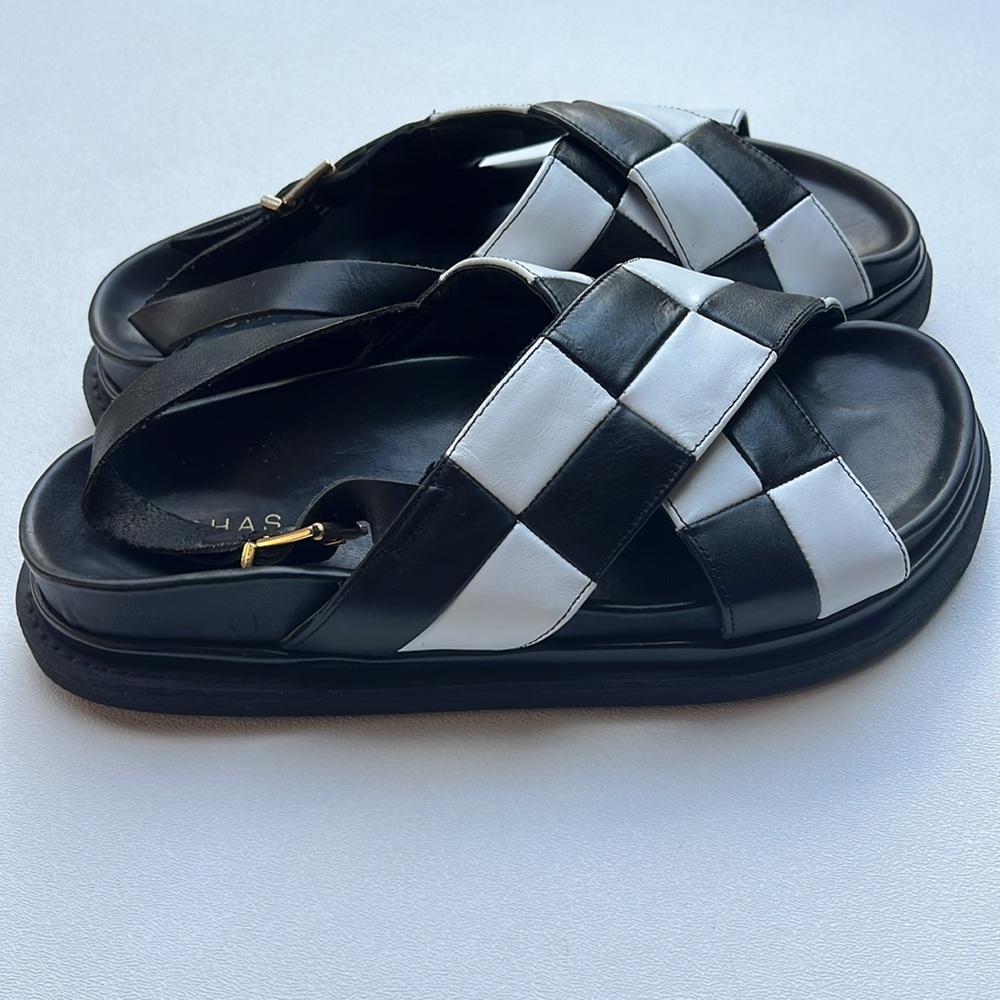 Alohas sandals strappy black criss cross marshmallow chunky leather weaving fun - Picture 7 of 8